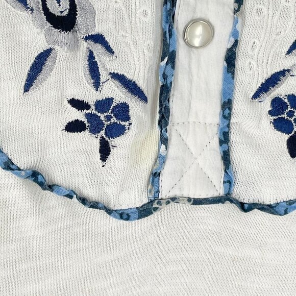 Free People Sundance Kid Embroidered White Jersey Henley Popover Top Small - Picture 6 of 9